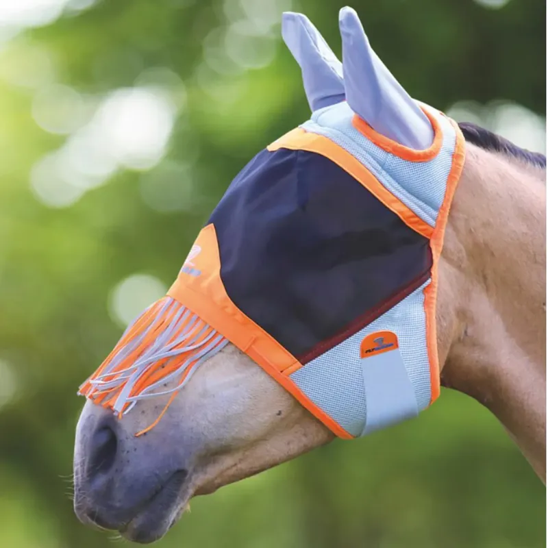 Shires FlyGuard Pro Air Motion Fly Mask with Ears and Fringe - Orange - Small Pony - Unboxed
