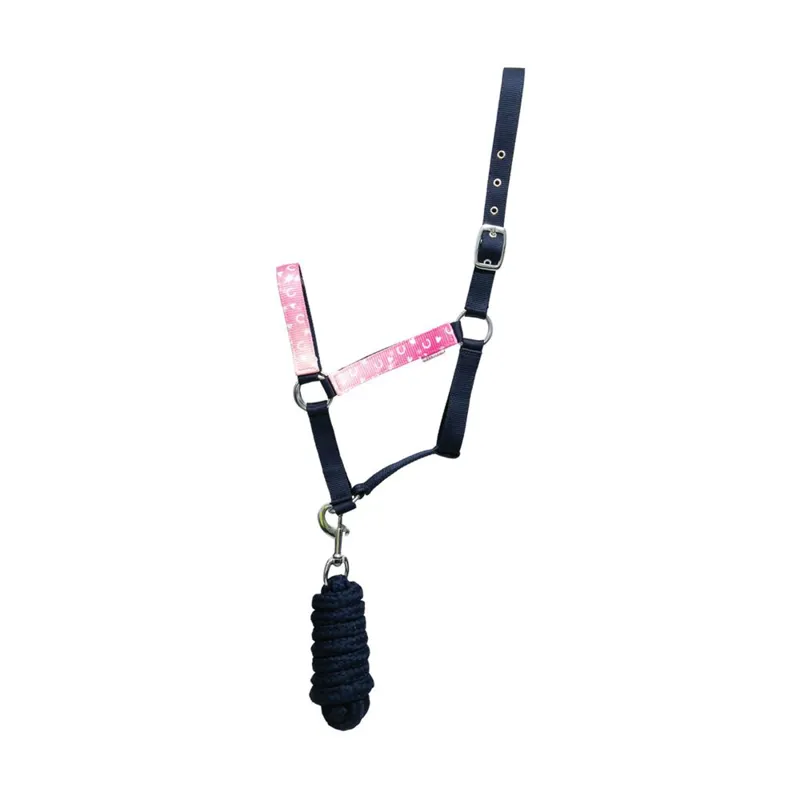 Hy Equestrian Pony Fantasy Head Collar and Lead Rope Set - Navy/Pink