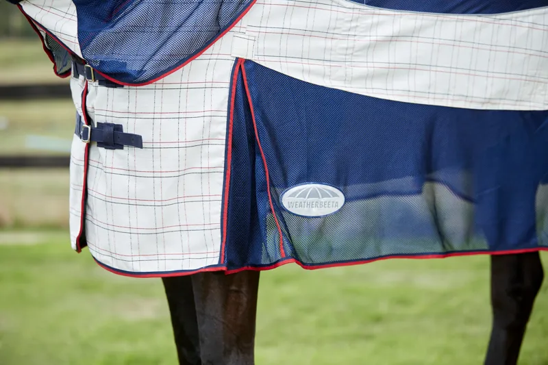 WeatherBeeta Breeze with Surcingle IV Combo Neck Fly Rug - White/Navy/Red-6