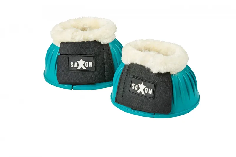 Saxon Fleece Trim Rubber Bell Boots - Turquoise/White