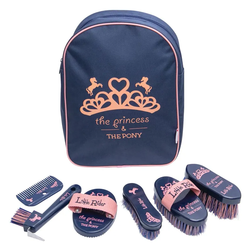 The Princess and The Pony Complete Grooming Kit Rucksack by Little Rider - Navy/Peach