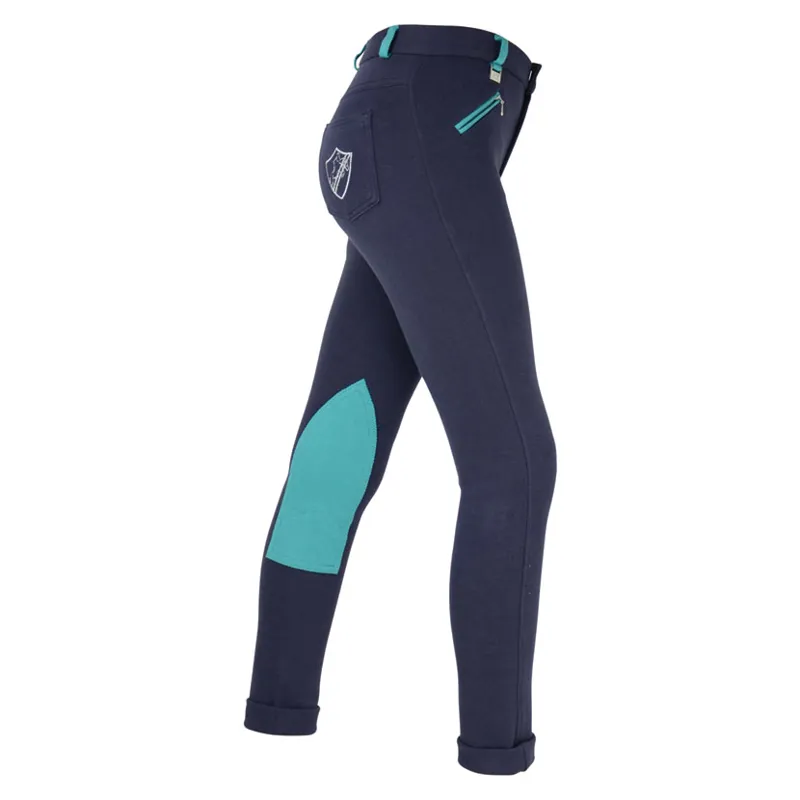 Hy Equestrian Belton Children's Jodhpurs - Navy/Teal-2