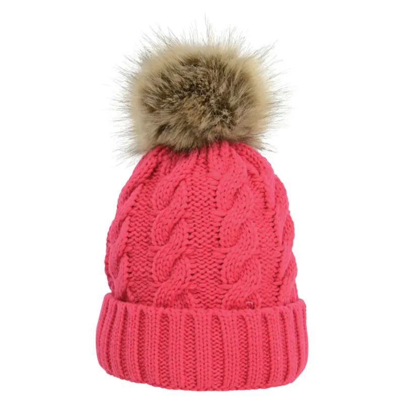 Hy Equestrian Melrose Cable Knit Bobble Hat - Raspberry