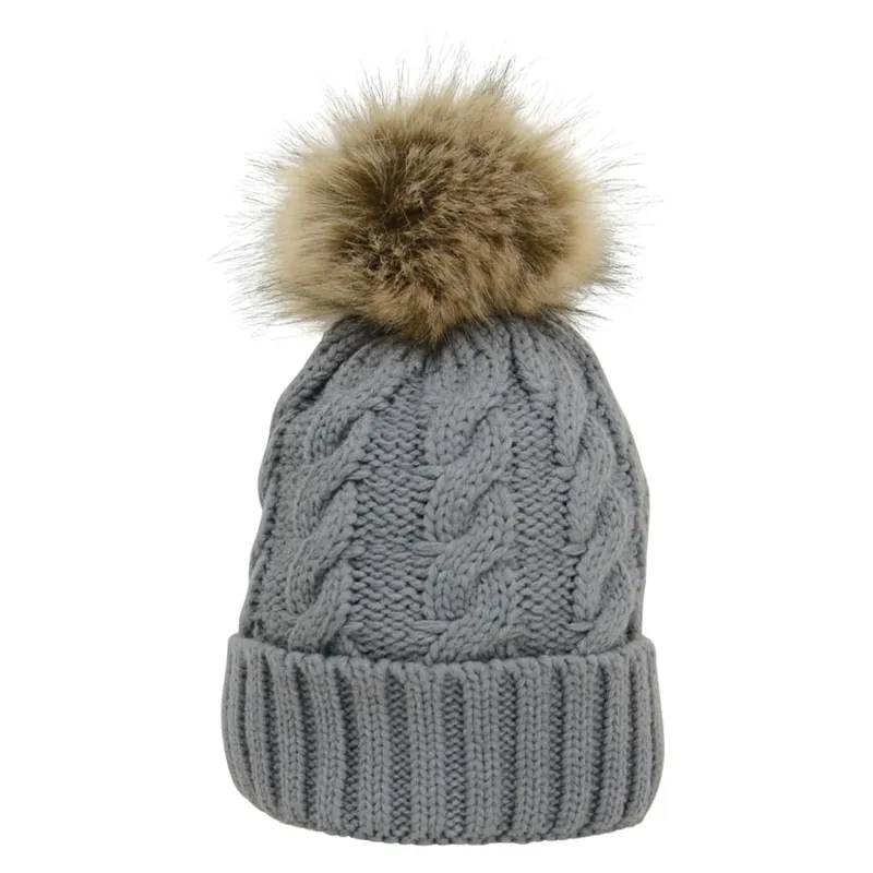 Hy Equestrian Melrose Cable Knit Bobble Hat - Grey