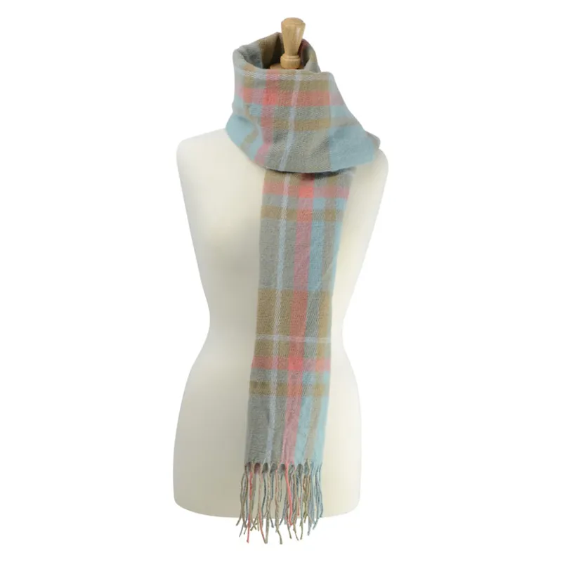 Hy Equestrian Ladies Supersoft Tartan Scarf - Blue/Fawn/Coral