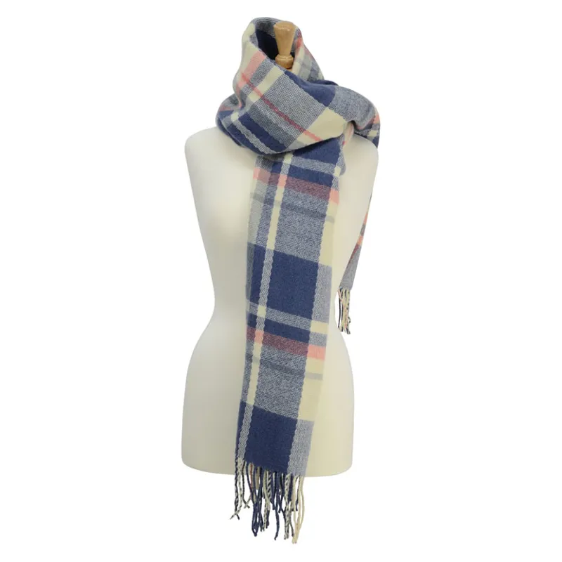 Hy Equestrian Ladies Supersoft Tartan Scarf - Soft Blue/Cream/Peach