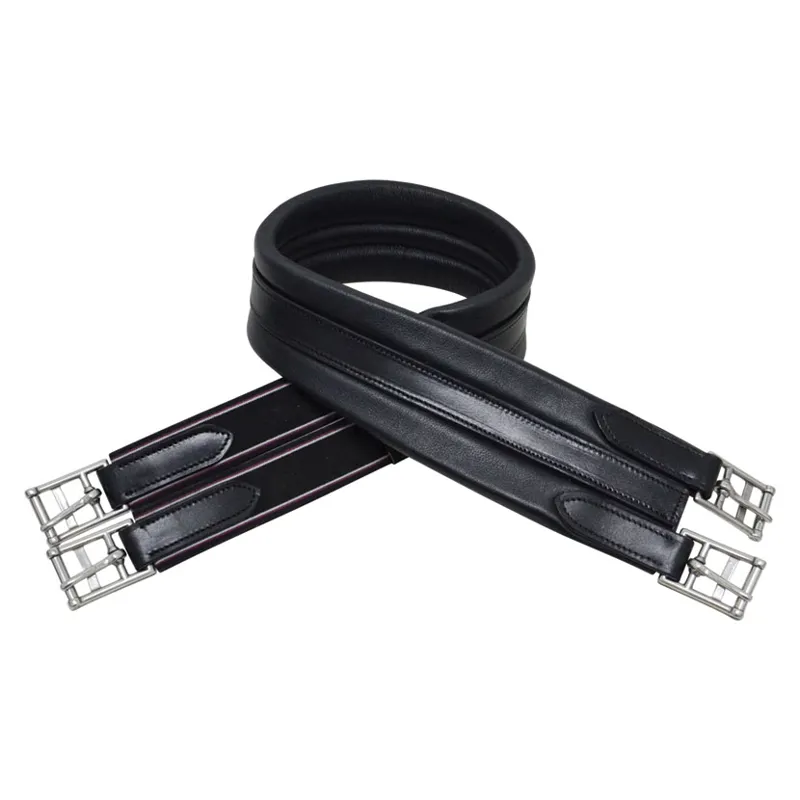 Hy Equestrian Elasticated Padded Leather Atherstone Girth - Black