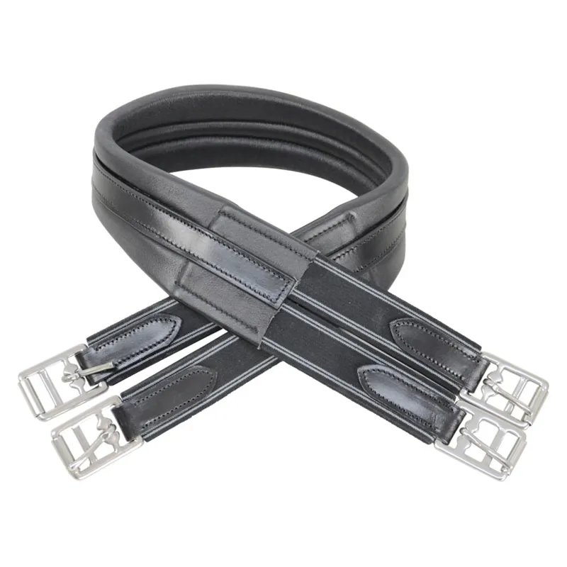 Hy Equestrian Elasticated Padded Leather Atherstone Girth - Black-2
