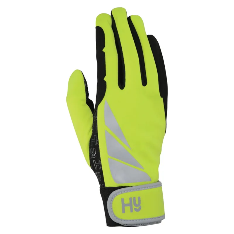 Hy Equestrian Reflector Riding Gloves - Yellow