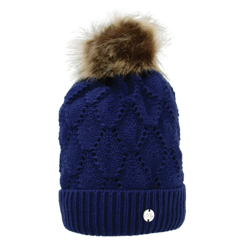Hy Equestrian Saskatoon Knitted Bobble Hat - Navy/Peony