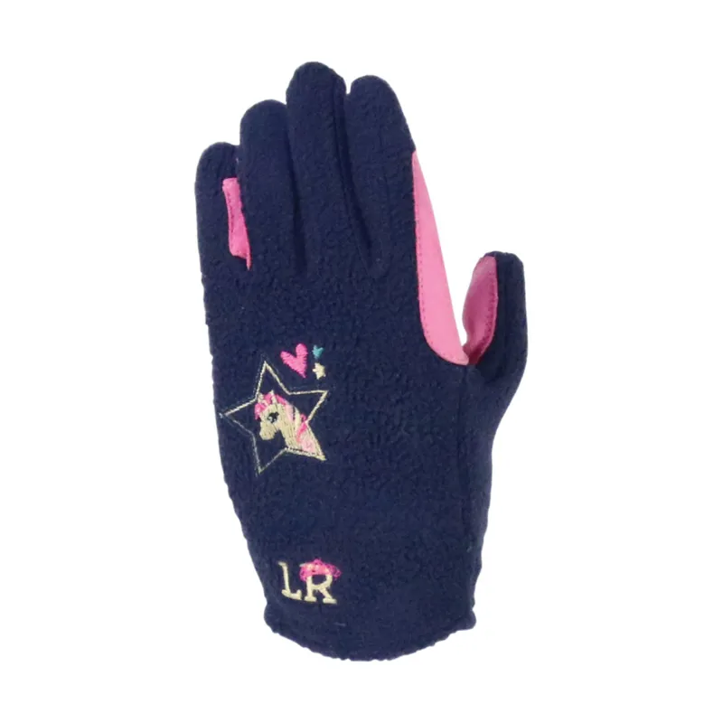 I Love My Pony Collection Fleece Gloves By Little Rider - Navy/Pink