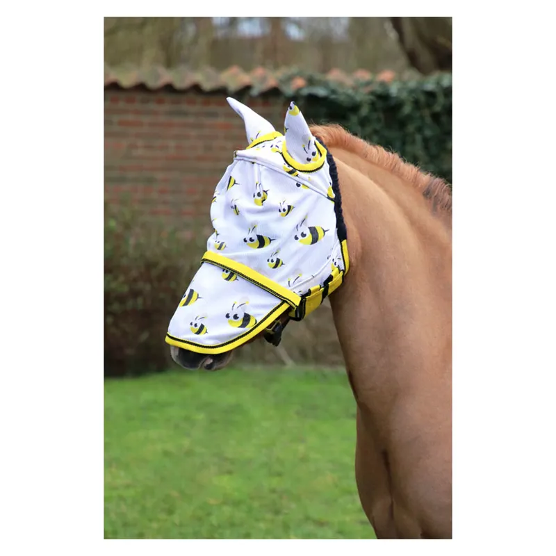 Hy Equestrian Bee Fly Mask With Ears and Detachable Nose - Yellow/Black/White - X/Full
