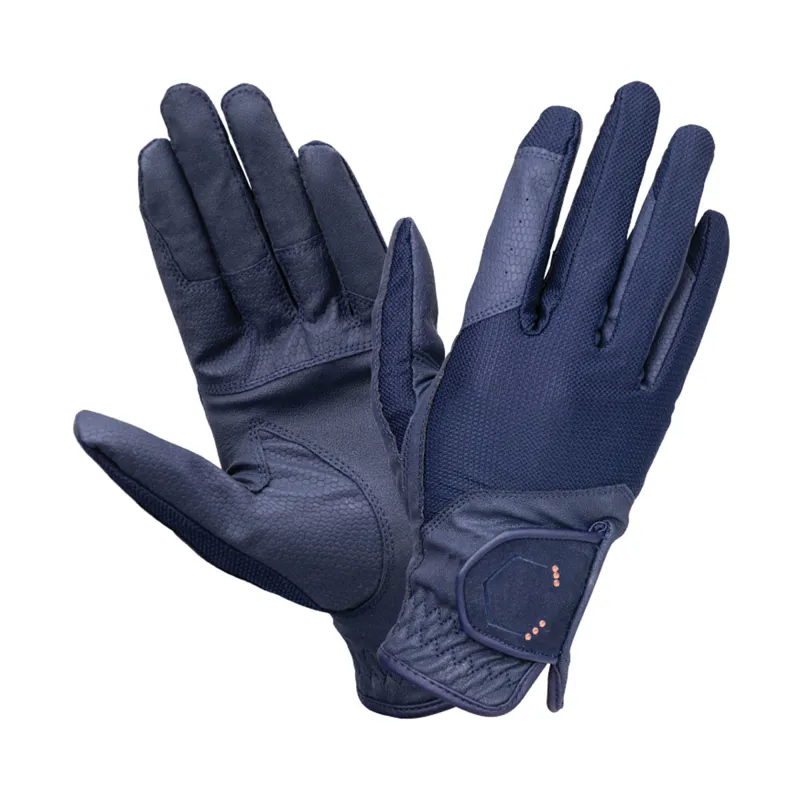 Coldstream Next Generation Blakelaw Diamante Riding Gloves - Navy/Rose Gold