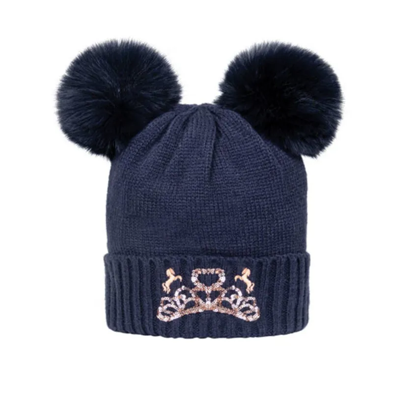 The Princess and The Pony Bobble Hat by Little Rider - Navy/Peach