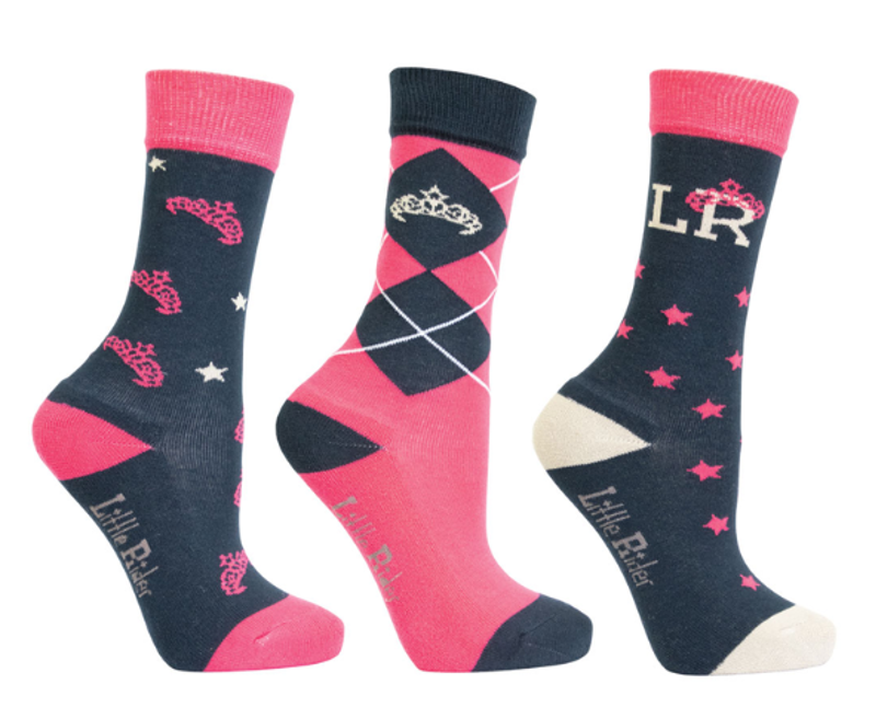 Hy Equestrian Sasha Socks by Little Rider - Pack of 3 - Navy/Pink