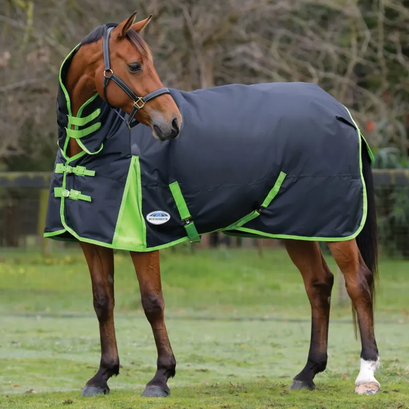 WeatherBeeta ComFiTec Classic 300g Combo Neck Turnout Rug - Black/Lime-1