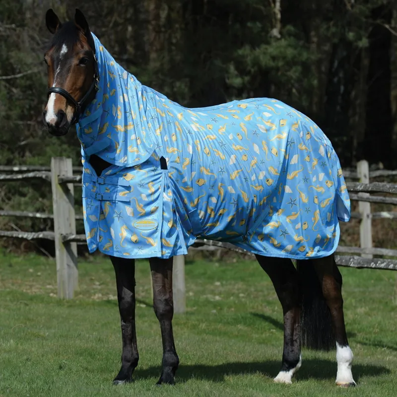 WeatherBeeta ComFiTec Essential Mesh II Combo Neck Fly Rug - Seahorse Print