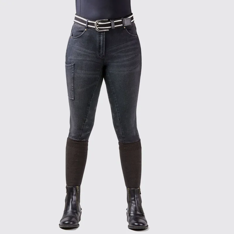 Dublin Shona Full Grip Silicone Print Denim Breeches - Ash-3