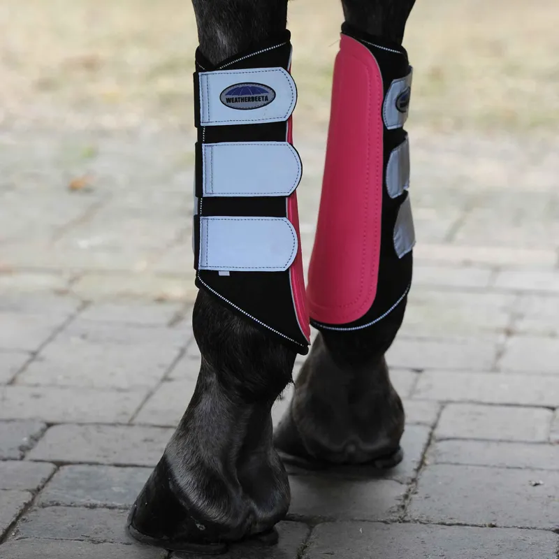 Weatherbeeta Reflective Single Lock Brushing Boots - Pink/Silver