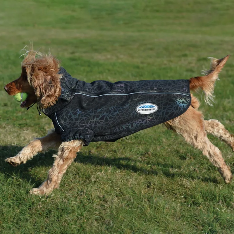 WeatherBeeta ComFiTec Reflective Print Active Dog Coat - Black/Reflective