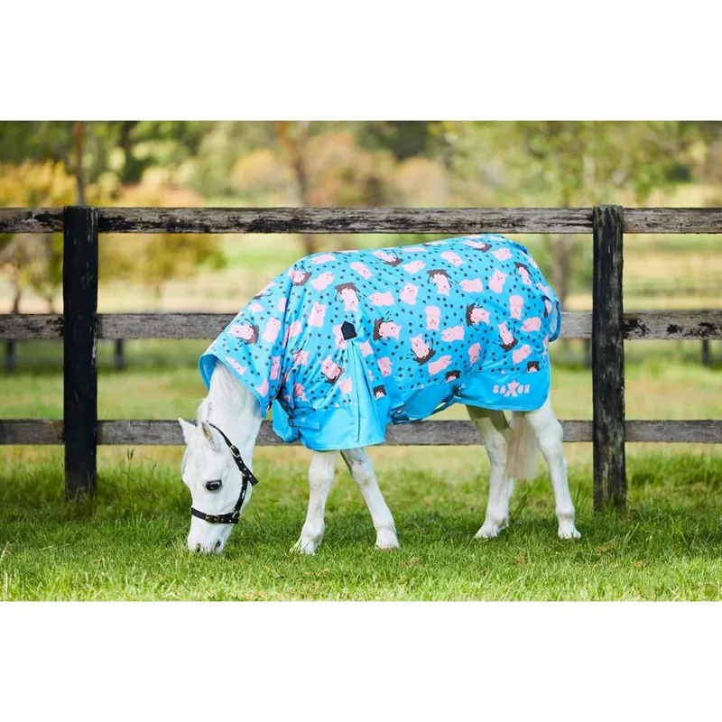 Saxon 600d Pony Combo Neck Medium Turnout Rug - Pig Print-1