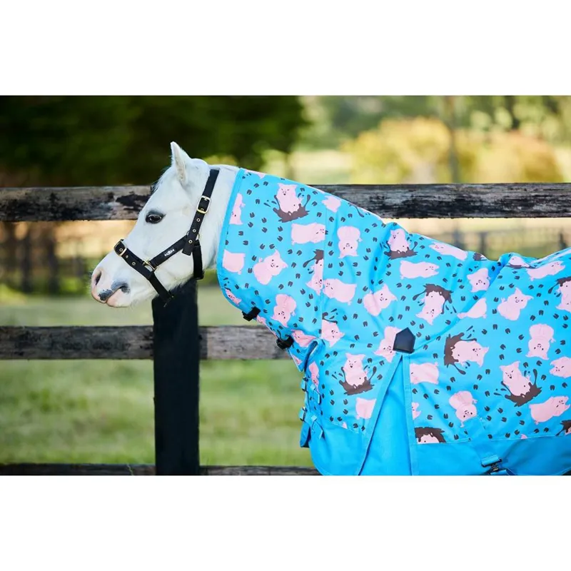 Saxon 600d Pony Combo Neck Medium Turnout Rug - Pig Print-2