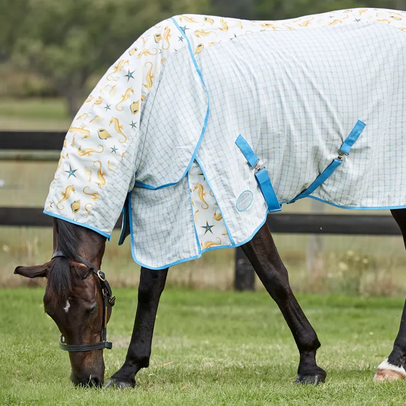 WeatherBeeta Summer Sheet Lite IV Combo Neck Fly Rug - Seahorse Print-1