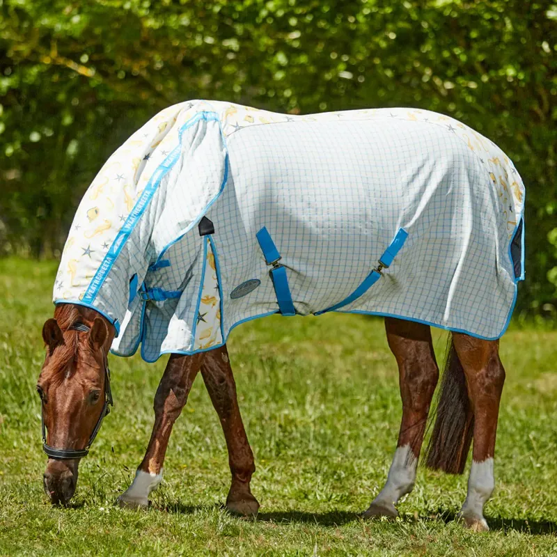 WeatherBeeta Summer Sheet Lite IV Combo Neck Fly Rug - Seahorse Print-2