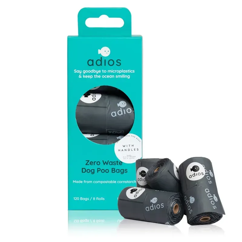 Adios Handle On A Roll Poo Bags 8 Rolls 120 Bags - Grey