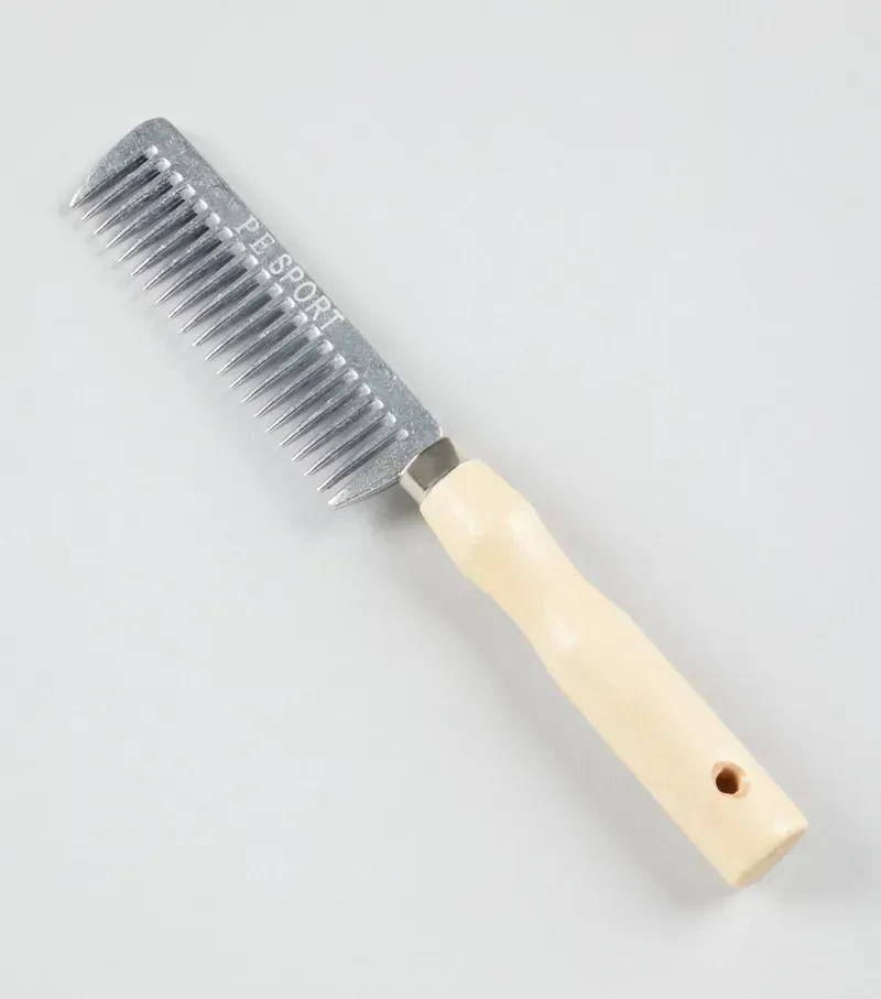 Premier Equine Aluminium Mane Comb With Wooden Handle - Silver