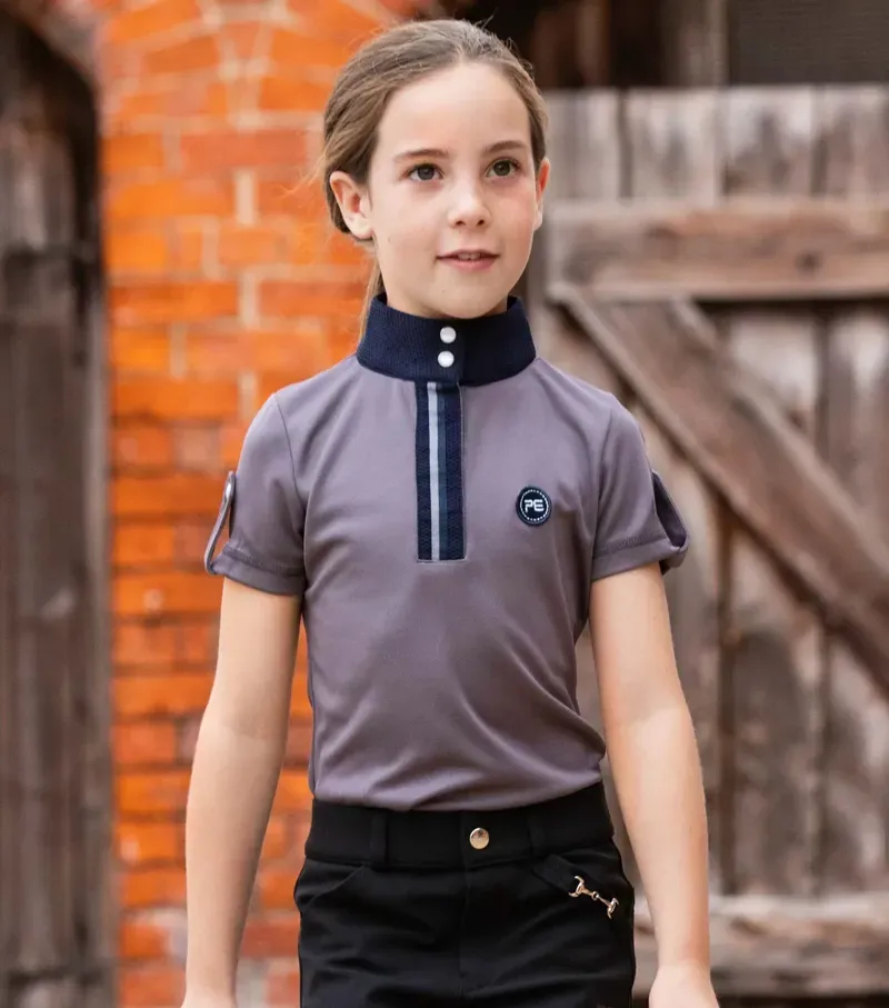 Premier Equine Girl's Mini Amia Technical Short Sleeve Riding Top - Grey-1