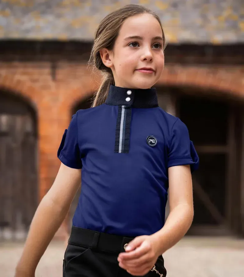 Premier Equine Girl's Mini Amia Technical Short Sleeve Riding Top - Navy-1