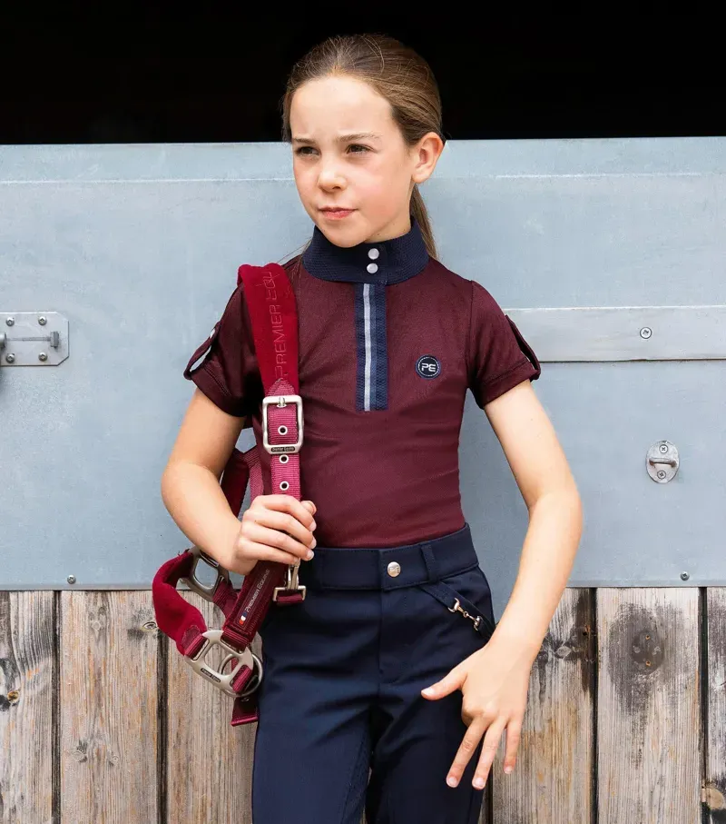 Premier Equine Girl's Mini Amia Technical Short Sleeve Riding Top - Wine-1