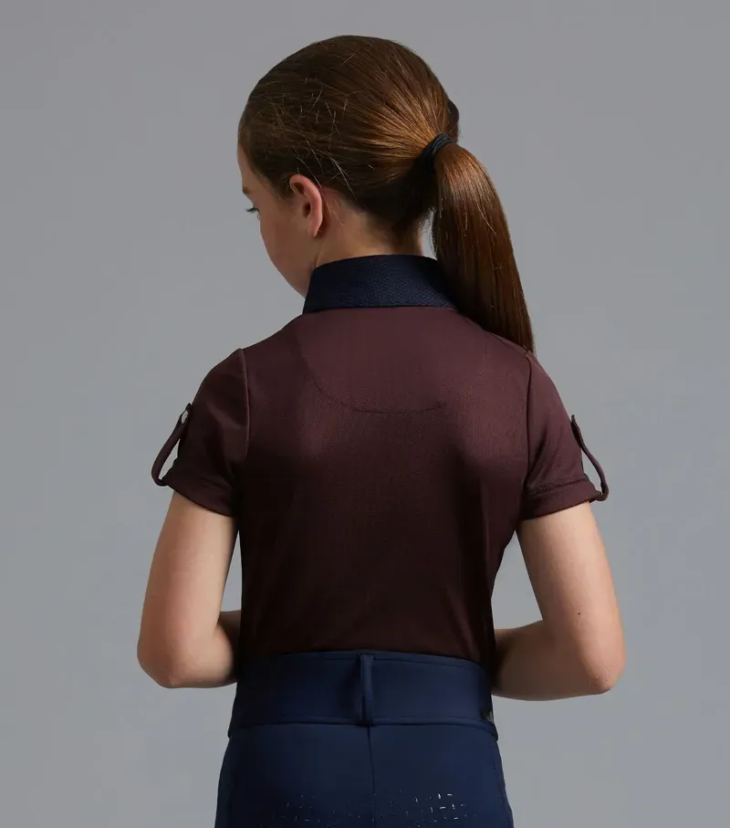 Premier Equine Girl's Mini Amia Technical Short Sleeve Riding Top - Wine-2