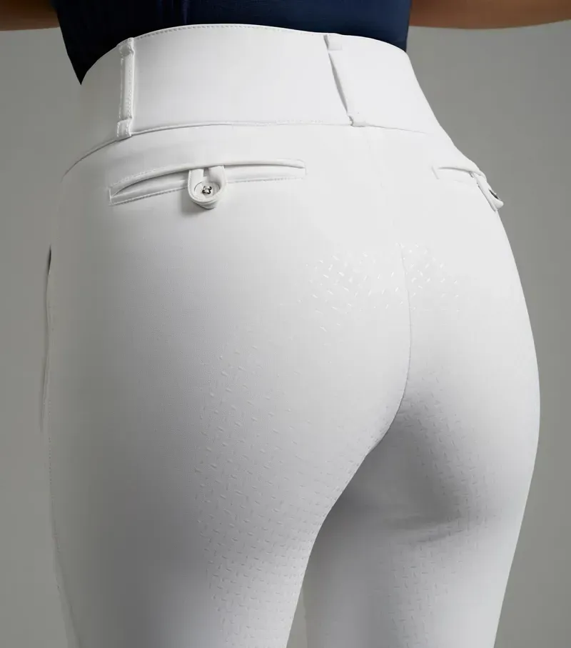 Premier Equine Ladies Aradina Full Seat Gel Competition Riding Breeches - White-2
