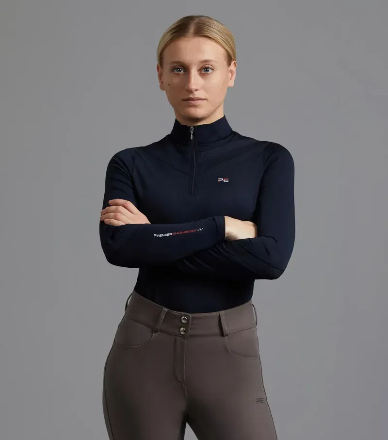 Premier Equine Ladies Arclos Technical Long Sleeve Riding Top - Navy