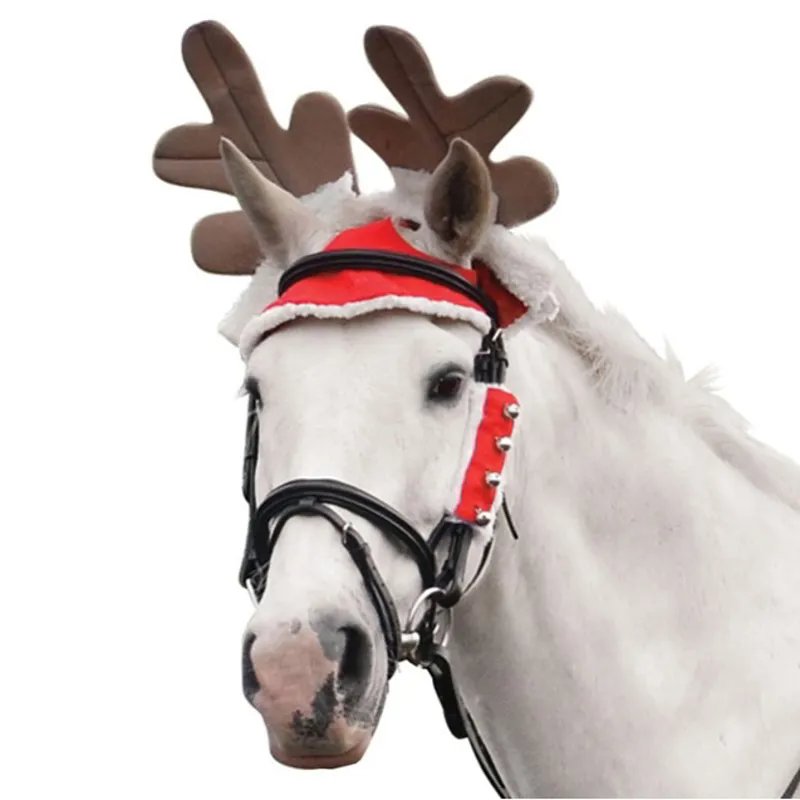 Hy Equestrian Christmas Reindeer Antlers - Red/White/Brown