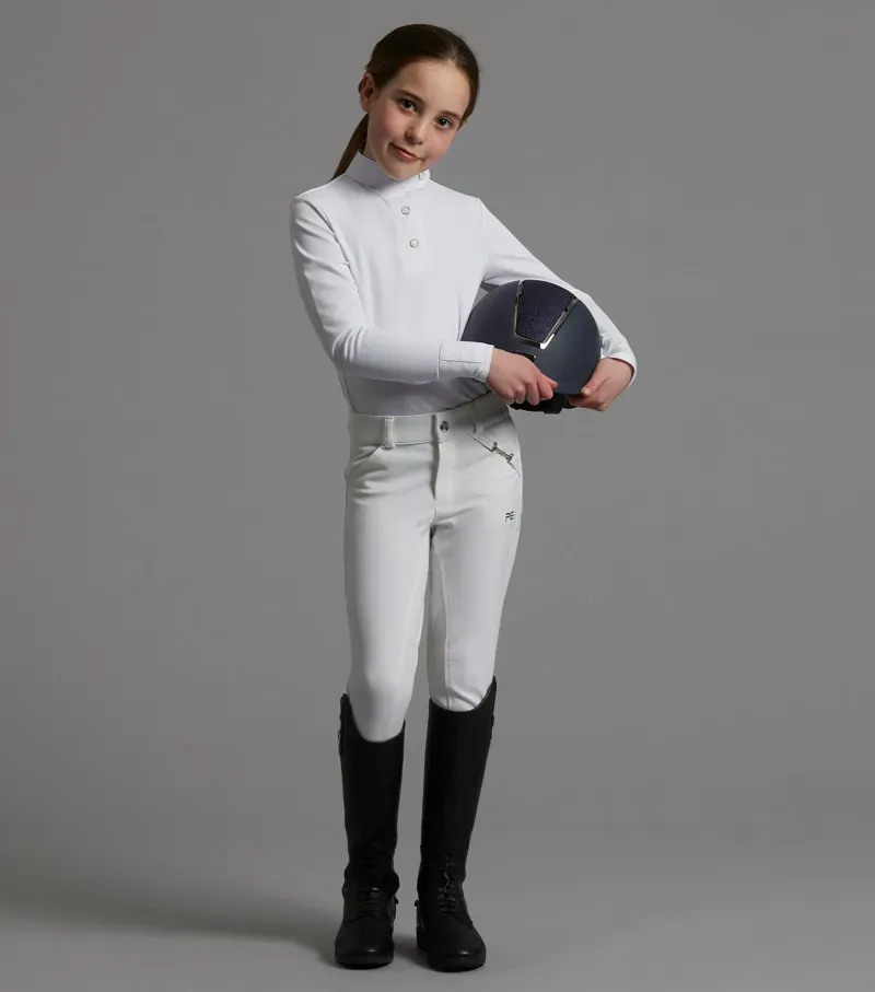 Premier Equine Girls Brava Full Seat Gel Competiton Riding Breeches - White-1