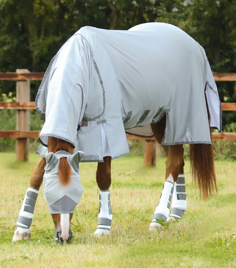 Premier Equine Combo Bug Buster Fly Rug With Belly Flap - Silver-1