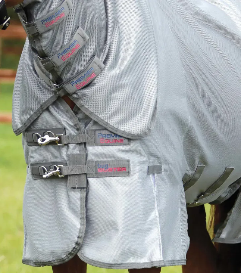 Premier Equine Combo Bug Buster Fly Rug With Belly Flap - Silver-2