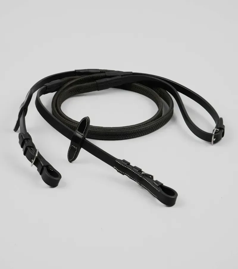 Premier Equine 5/8 Cassano Rubber Grip Reins - Black-2
