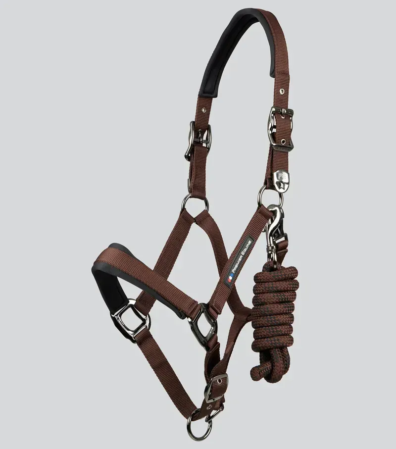 Premier Equine Corda Padded Head Collar With Lead Rope - Brown