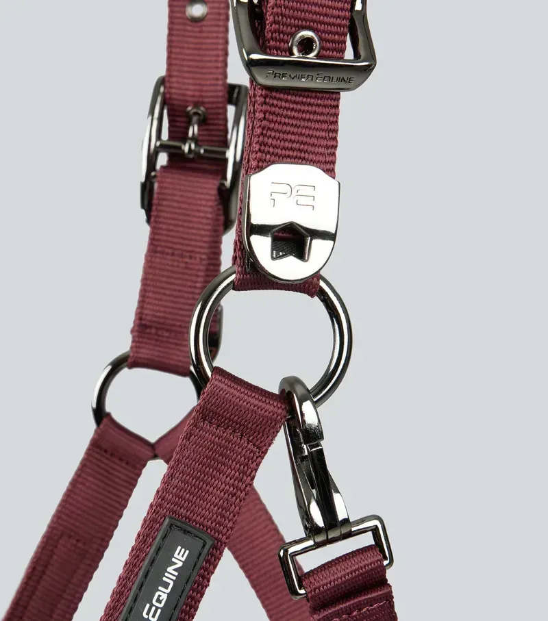 Premier Equine Corda Padded Head Collar With Lead Rope - Burgundy-3