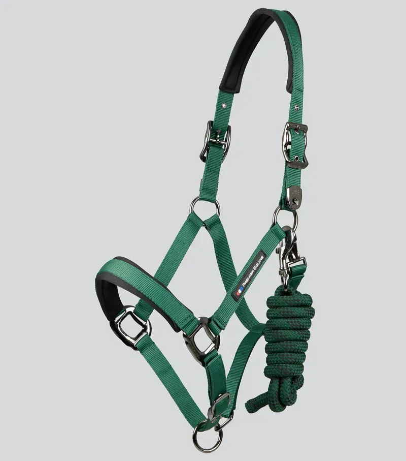 Premier Equine Corda Padded Head Collar With Lead Rope - Green