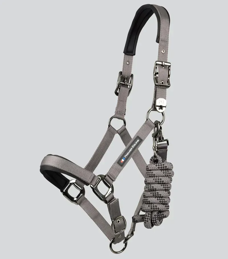 Premier Equine Corda Padded Head Collar With Lead Rope - Grey