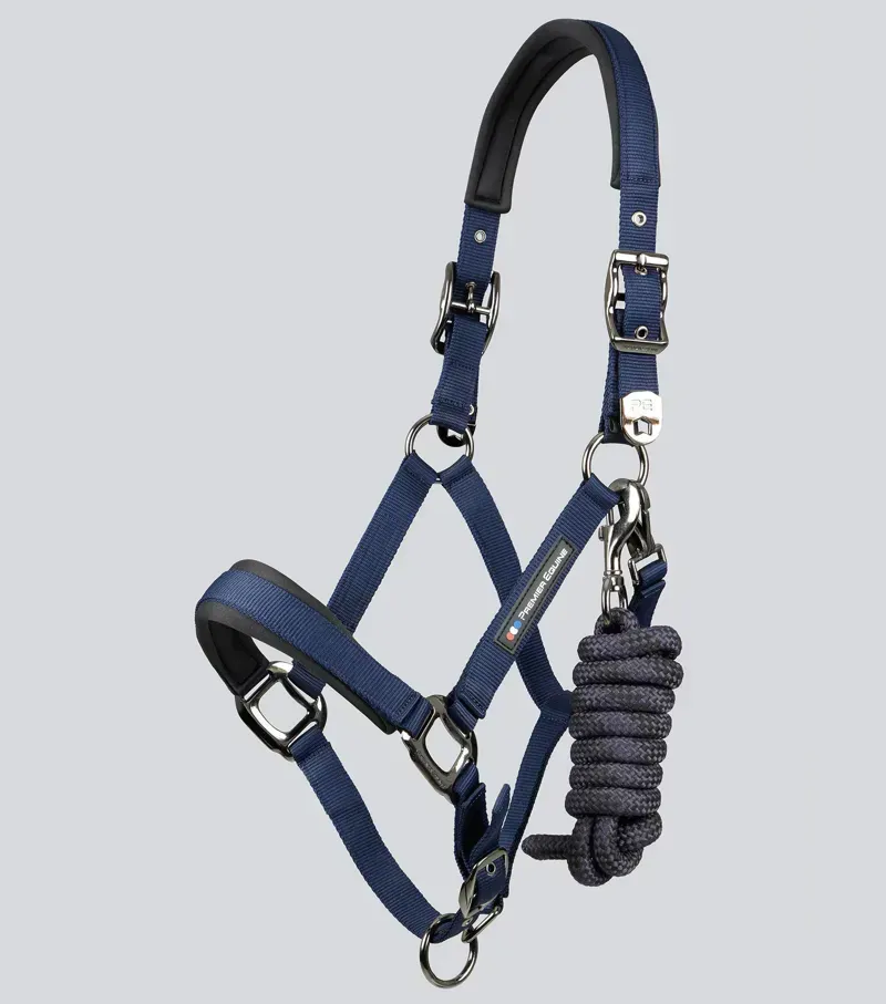Premier Equine Corda Padded Head Collar With Lead Rope - Navy