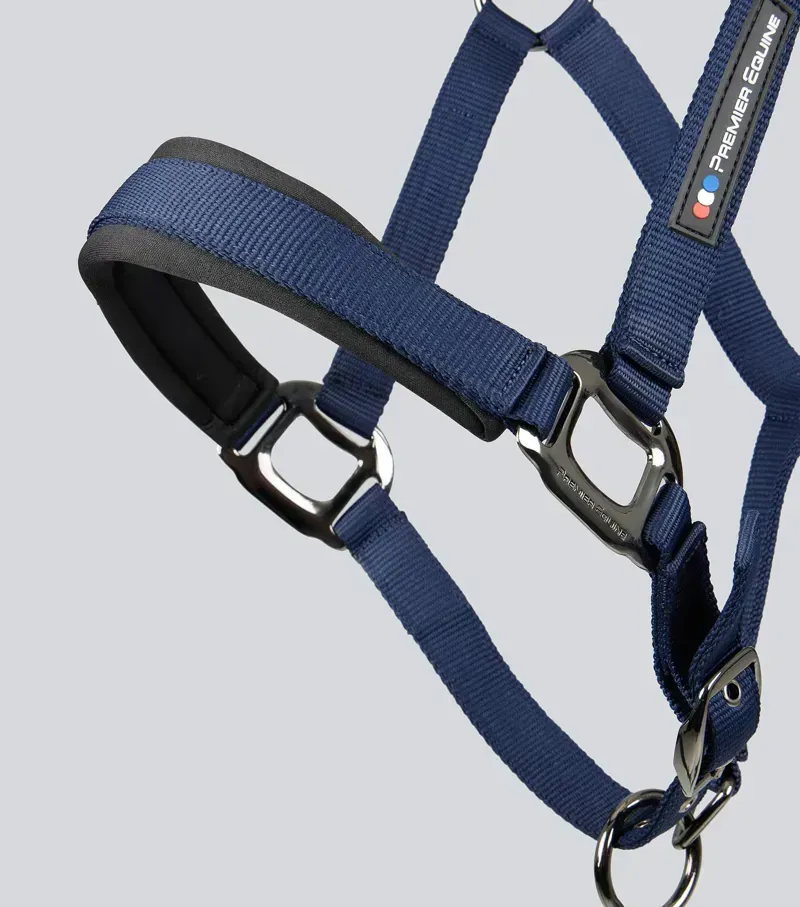 Premier Equine Corda Padded Head Collar With Lead Rope - Navy-4