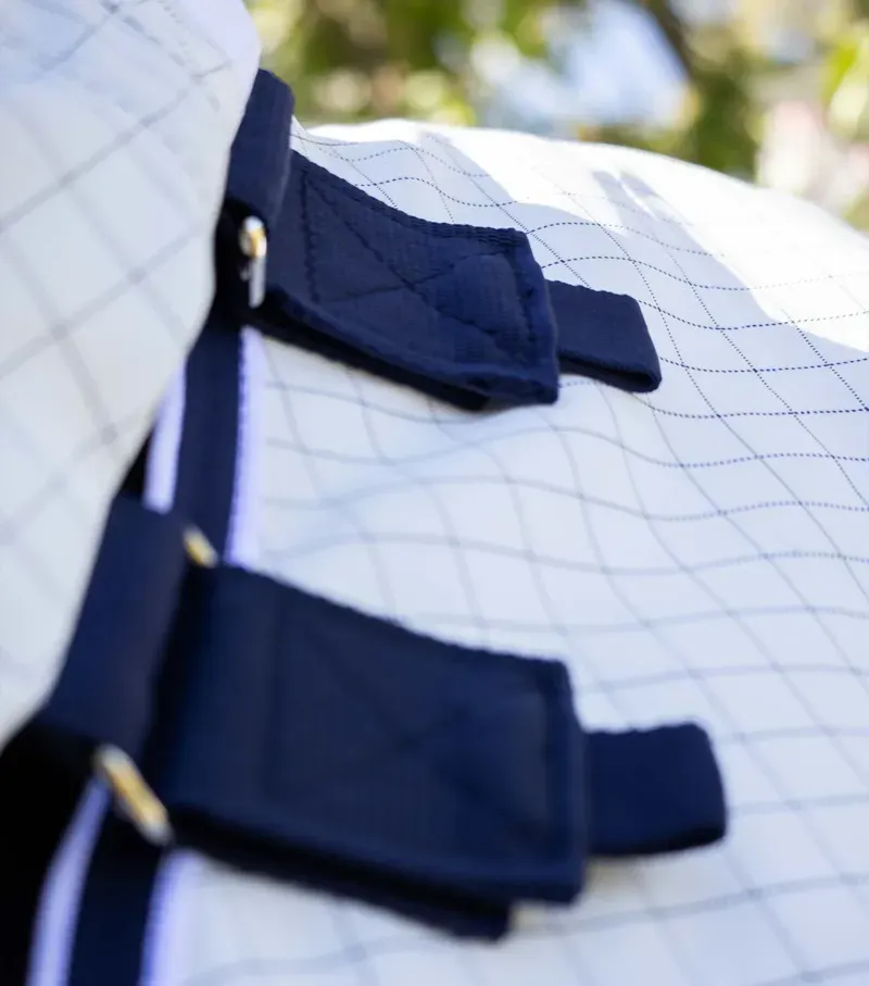 Premier Equine Cotone Stable Sheet With Neck Cover - White/Navy Check-3