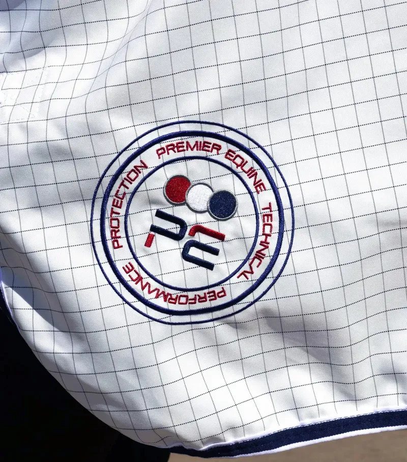 Premier Equine Cotone Stable Sheet With Neck Cover - White/Navy Check-4