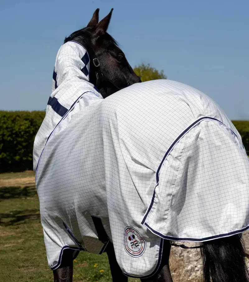 Premier Equine Cotone Stable Sheet With Neck Cover - White/Navy Check-5